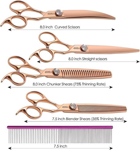 Rose Gold Titanium Curved Dog Grooming Scissors 7'' Downward 30° with Jewelled Screw Japan 440C Professional Pet Grooming Trimming Shears for Dogs Suzhi Teddy(7,Curved) in Saudi Arabia