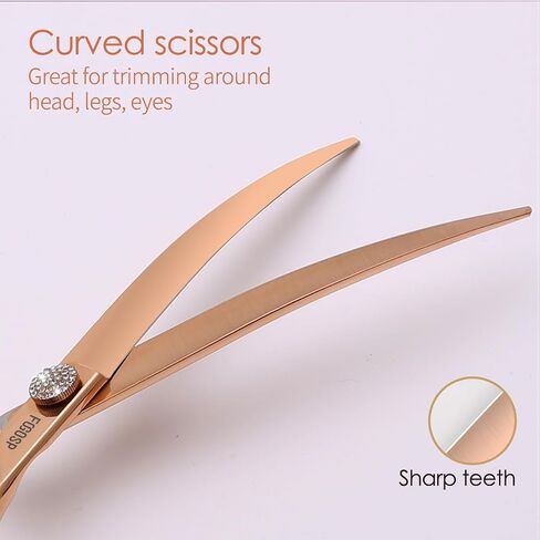 Rose Gold Titanium Curved Dog Grooming Scissors 7'' Downward 30° with Jewelled Screw Japan 440C Professional Pet Grooming Trimming Shears for Dogs Suzhi Teddy(7,Curved) in Saudi Arabia