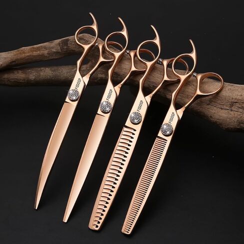 Rose Gold Titanium Curved Dog Grooming Scissors 7'' Downward 30° with Jewelled Screw Japan 440C Professional Pet Grooming Trimming Shears for Dogs Suzhi Teddy(7,Curved) in Saudi Arabia