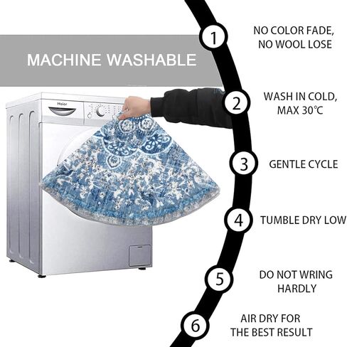 HEBE Boho Round Area Rug 4Ft Non Slip Washable Rug for Living Room Bedroom Vintage Distressed Medallion Round Rug Soft Circle Rug Throw Carpet for Dining Room Bathroom Nursery in Kuwait