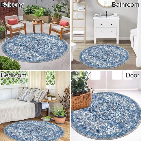 HEBE Boho Round Area Rug 4Ft Non Slip Washable Rug for Living Room Bedroom Vintage Distressed Medallion Round Rug Soft Circle Rug Throw Carpet for Dining Room Bathroom Nursery in Kuwait