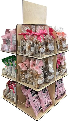 Versatile 4-Sided Rotating Display Stand for Candy, Snacks, Jams, Produce and More - Ideal for Craft Shows, Farmers Markets, and Retail Stores - 12 Shelves, Heavy-Duty Design, Easy Setup (Black) in Kuwait