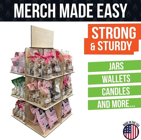 Versatile 4-Sided Rotating Display Stand for Candy, Snacks, Jams, Produce and More - Ideal for Craft Shows, Farmers Markets, and Retail Stores - 12 Shelves, Heavy-Duty Design, Easy Setup (Black) in Kuwait