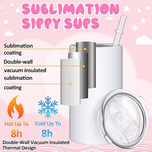 Yaomiao 30 Sets 12 oz Sublimation Sippy Cup with Straw and Lid Blank Insulated Stainless Steel Tumblers with Handle and Shrink Films Blanks Water Bottle for Kids Toddler Baby Gifts in Saudi Arabia