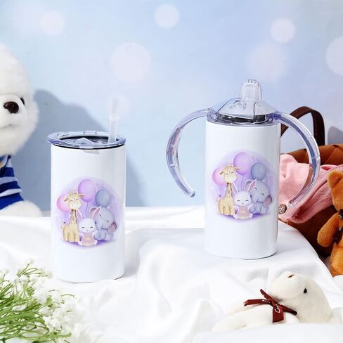 Yaomiao 30 Sets 12 oz Sublimation Sippy Cup with Straw and Lid Blank Insulated Stainless Steel Tumblers with Handle and Shrink Films Blanks Water Bottle for Kids Toddler Baby Gifts in Saudi Arabia