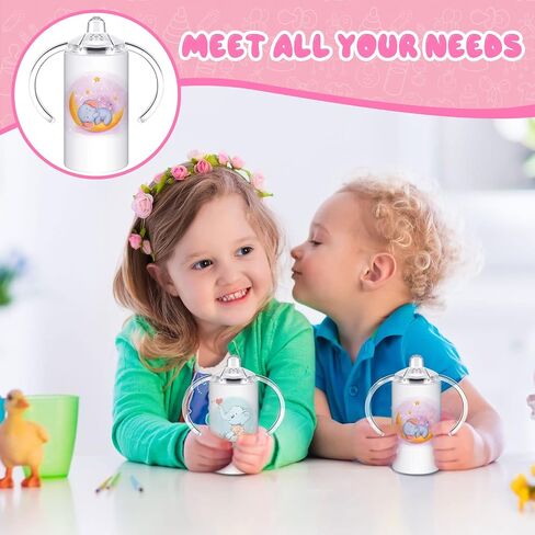 Yaomiao 30 Sets 12 oz Sublimation Sippy Cup with Straw and Lid Blank Insulated Stainless Steel Tumblers with Handle and Shrink Films Blanks Water Bottle for Kids Toddler Baby Gifts in Saudi Arabia