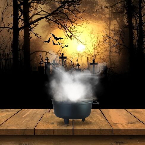 مرجل أسود على شكل فقاعات مقاس 35.56 سم مع ضباب أخضر غامض مخيف (مع خيارات الألوان) - رائع لتزيين الهالوين، والحفلات، ودلو الحلوى - تتضمن الغلاية مقبضًا - قطر 35.56 سم in Kuwait