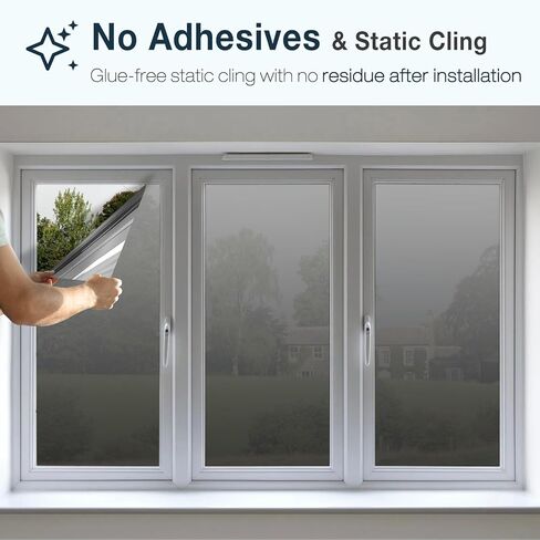 Tatub 23.6"x78" One Way Window Film Daytime Privacy Static Cling Mirror Window Tint for Home Office Door Living Room, Heat Reflective UV Blocking House Window Mirror Glass Tint, Black-Silver in Kuwait