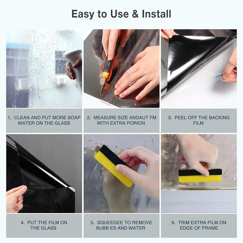 Tatub 23.6"x78" One Way Window Film Daytime Privacy Static Cling Mirror Window Tint for Home Office Door Living Room, Heat Reflective UV Blocking House Window Mirror Glass Tint, Black-Silver in Kuwait