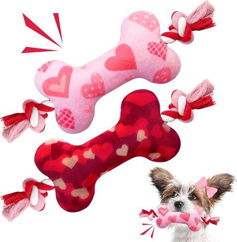 Valentine's Day Dog Toys for Small and Medium Dogs, 2 Pack Soft Squeaky Dog Toys with Cotton Rope, Perfect Valentine's Day Dog Gifts in Saudi Arabia