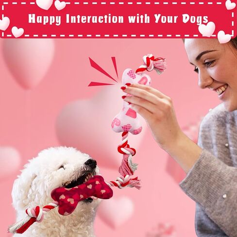 Valentine's Day Dog Toys for Small and Medium Dogs, 2 Pack Soft Squeaky Dog Toys with Cotton Rope, Perfect Valentine's Day Dog Gifts in Saudi Arabia