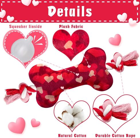 Valentine's Day Dog Toys for Small and Medium Dogs, 2 Pack Soft Squeaky Dog Toys with Cotton Rope, Perfect Valentine's Day Dog Gifts in Saudi Arabia