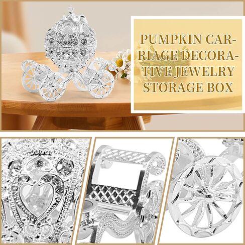 MDEOOSKY Silver Diamond Pumpkin Carriage Jewelry Box, Cinderella Pumpkin Carriage Decorative Hinged Jewelry Trinket Box, Hollow Diamond Pumpkin Carria in Saudi Arabia