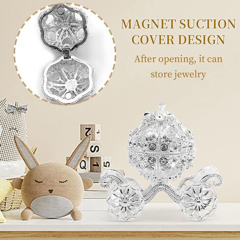 MDEOOSKY Silver Diamond Pumpkin Carriage Jewelry Box, Cinderella Pumpkin Carriage Decorative Hinged Jewelry Trinket Box, Hollow Diamond Pumpkin Carria in Saudi Arabia