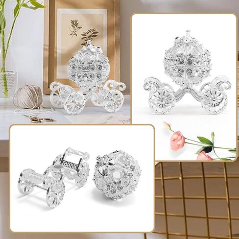 MDEOOSKY Silver Diamond Pumpkin Carriage Jewelry Box, Cinderella Pumpkin Carriage Decorative Hinged Jewelry Trinket Box, Hollow Diamond Pumpkin Carria in Saudi Arabia