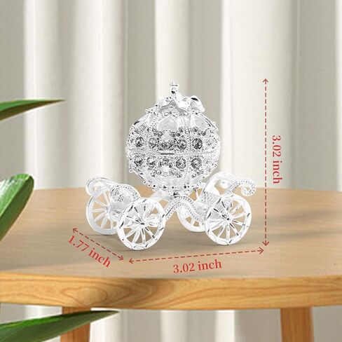 MDEOOSKY Silver Diamond Pumpkin Carriage Jewelry Box, Cinderella Pumpkin Carriage Decorative Hinged Jewelry Trinket Box, Hollow Diamond Pumpkin Carria in Saudi Arabia