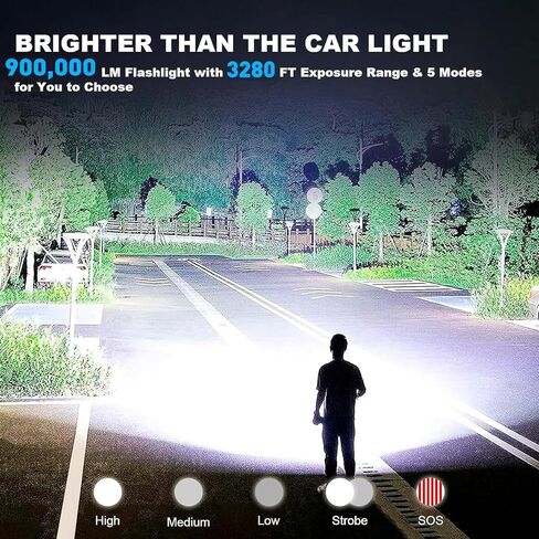 FUROLD Rechargeable LED Flashlights High Lumens, 900,000 Super Bright High Powerful Flash Light,5 Modes, IPX7 Waterproof,Handheld Powerful Flashlights for Emergency Camping Hiking in Kuwait