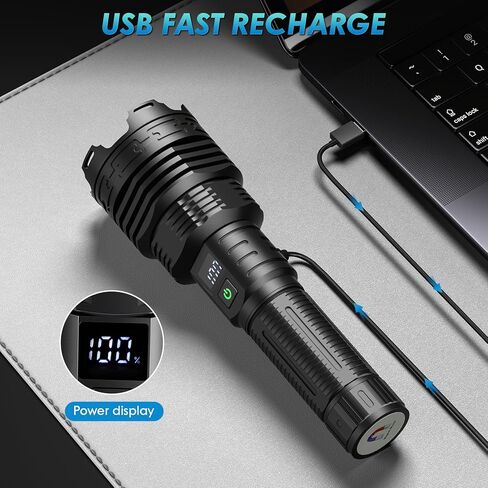 FUROLD Rechargeable LED Flashlights High Lumens, 900,000 Super Bright High Powerful Flash Light,5 Modes, IPX7 Waterproof,Handheld Powerful Flashlights for Emergency Camping Hiking in Kuwait