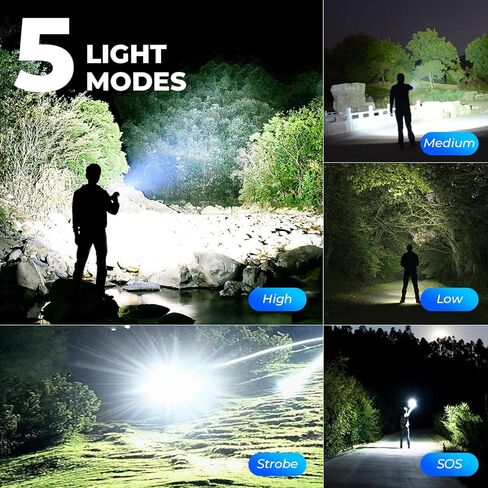 FUROLD Rechargeable LED Flashlights High Lumens, 900,000 Super Bright High Powerful Flash Light,5 Modes, IPX7 Waterproof,Handheld Powerful Flashlights for Emergency Camping Hiking in Kuwait