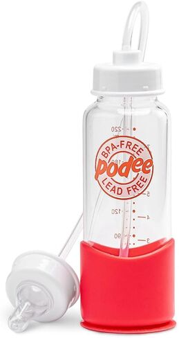 Hands-Free Baby Bottle - Anti-Colic Nursing System 7 oz Glass Baby Bottle with Fast Flow Nipple/Teat 3m+ with Tube Straw Feeding System for Toddler (1 Bottle - Blue) in Saudi Arabia