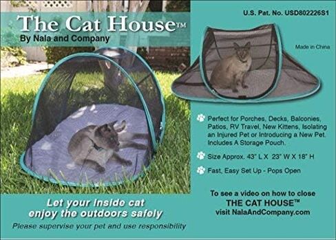 Nala and Company - The Cat House Outdoor Pet Enclosure for Indoor Cats - 43" x 23" x 18" - Portable, View, Pop Up Lounger Tent for Deck, Patio, Porch, Yard, Balcony & RV Travel - with Storage Pouch in Saudi Arabia