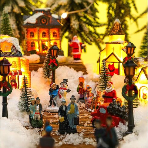 Wettarn 26 Pcs LED Christmas Villages Sets Christmas Figurines Decoration Lighted LED Christmas Village Houses Building Xmas Village Collectible Buildings Home Decoration Xmas Gifts Indoor Room Decor in Saudi Arabia