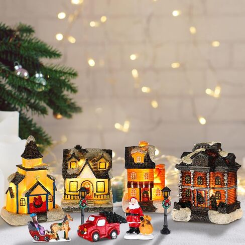 Wettarn 26 Pcs LED Christmas Villages Sets Christmas Figurines Decoration Lighted LED Christmas Village Houses Building Xmas Village Collectible Buildings Home Decoration Xmas Gifts Indoor Room Decor in Saudi Arabia
