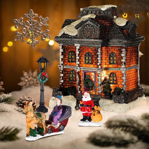 Wettarn 26 Pcs LED Christmas Villages Sets Christmas Figurines Decoration Lighted LED Christmas Village Houses Building Xmas Village Collectible Buildings Home Decoration Xmas Gifts Indoor Room Decor in Saudi Arabia
