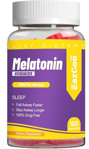 EAZGOO علكات الميلاتونين 10 ملغ، مكمل غذائي الميلاتونين 100 علكة بنكهة الفراولة، كمية تكفي 50 يومًا in Kuwait