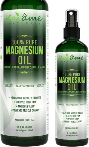 Kaiame Naturals Magnesium Oil Spray, Large 12 oz, Undiluted, Pure and Organic, Sourced from Ancient Zechstein Seabed in Saudi Arabia