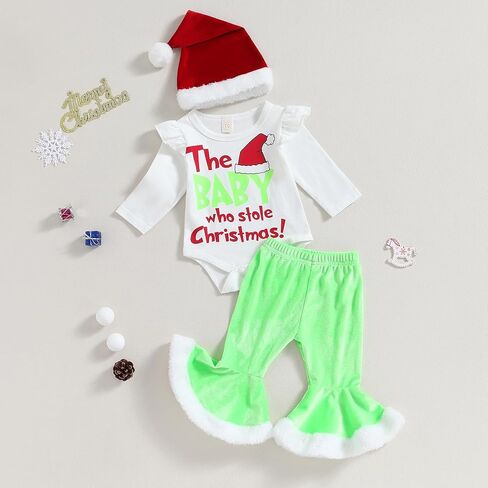 Louatui Christmas Baby Boy Girl Outfit Infant The Baby Who Stole Christmas Outfit Romper Furry Suspender Pants Xmas Gifts in Kuwait