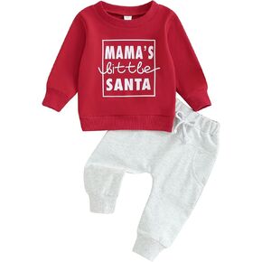 Mandizy Baby Boy Christmas Outfit Long Sleeve Crewneck Sweatshirt Tops Solid Jogger Pants Tracksuit Clothes Set in Kuwait