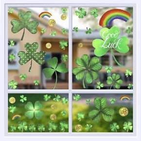 Dohia St Patrick's Day Window Clings Shamrock Stickers No Residue Saint Patty Holiday Decals Party Supplies Accessories Reusable Static Spring Window Clings Decor D1-SYCCT in Saudi Arabia