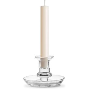 Torre & Tagus Delia Clear Glass Candle Holder for Candlestick with Drip Tray, 3 Inch Tall Taper Candle Holder for Standard Candle Sticks, Vintage Home Decor Dinner Tablescape Wedding Centerpiece