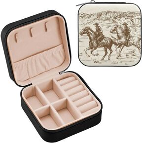 WELLDAY صندوق مجوهرات الصحراء الغربية كاوبوي مجوهرات محمولة حقيبة سفر منظم حقيبة تخزين صندوق للقلادة والأقراط والخواتم والسوار in Kuwait