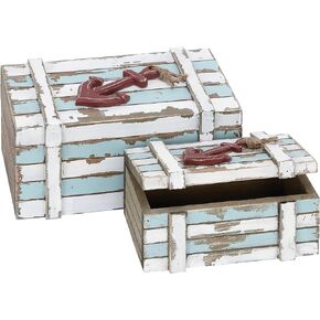 Deco 79 Wood Box Nautical Maritime Decor, 10-Inch by 7-Inch, Set of 2 in Kuwait