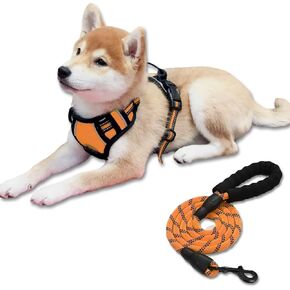 FSFFEVER Dog Puppy Harness and Leash Set No Pull Dog Chest Harness with Leash Training no Choke Adjustable Outdoor Reflective Oxford Material Soft Padded for Small Medium Large Dogs (S, Orange)