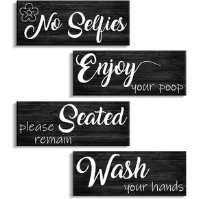 قواعد الحمام جدار ديكور 4 لوحات مضحك اقتباس الخشب جدار علامة ريفي مزرعة خمر طباعة لوحة خشبية ديكور المرحاض جاهزة للتعليق (10 "× 4" × 4، ب) in Kuwait