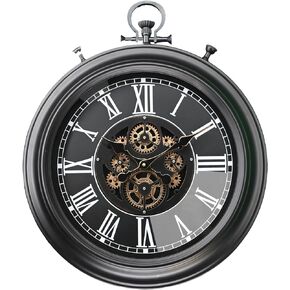 TICKGEAR Original Moving Gear ساعة حائط كبيرة 18 * 21 ": ساعة جيب صناعية عتيقة Steampunk ريفي مزرعة ديكور لغرفة المعيشة والمكتب والبار. تعمل بالبطارية وكبيرة الحجم. (أبيض)