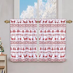 GlowSol Christmas Curtain, Boho Linen Short Curtains for Bathroom, Rod Pocket Kitchen Curtain Half Curtain Cafe Curtains for Bathroom Bedroom Living Room, 26" x 45", 2 Panels in Saudi Arabia