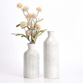 TERESA'S COLLECTIONS White Ceramic Vase for Home Decor, Beige Farmhouse Vase for Pampas Grass, Decorative Boho Rustic Vase for Living Room, Mantel, Ideal Gift for Valentines Day and Mom, 9.7"-Set of 2 in Kuwait