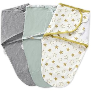 LOVABYLUCK Baby Swaddle Warp Adjustable 3 Pack Infant Sleep Sack 100% Cotton Newborn Swaddle Blanket for Boy Girl Comfortable and Soft Green Medium 3-6 Months