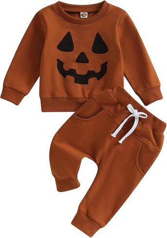 Toddler Baby Boy Halloween Outfit Long Sleeve Ghost/Pumpkin Sweatshirt Tops Elastic Pants 2PCS Fall Winter Clothes in Saudi Arabia