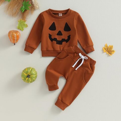 Toddler Baby Boy Halloween Outfit Long Sleeve Ghost/Pumpkin Sweatshirt Tops Elastic Pants 2PCS Fall Winter Clothes in Saudi Arabia