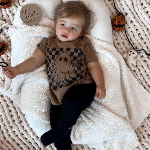 Toddler Baby Boy Halloween Outfit Long Sleeve Ghost/Pumpkin Sweatshirt Tops Elastic Pants 2PCS Fall Winter Clothes in Kuwait