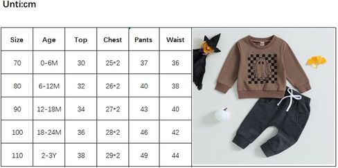 Toddler Baby Boy Halloween Outfit Long Sleeve Ghost/Pumpkin Sweatshirt Tops Elastic Pants 2PCS Fall Winter Clothes in Kuwait