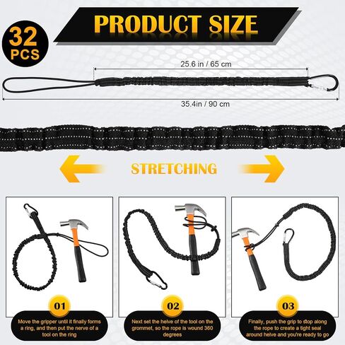 LEIFIDE Tool Lanyard Standard Length Safety Tool Leash 17.6lb 8kg Tough Adjustable Fall Protection Tether with Aluminum Screw Lock Buckle, Shock Cord Stopper and Retractable Loop End, Black (1 Pcs) in Saudi Arabia