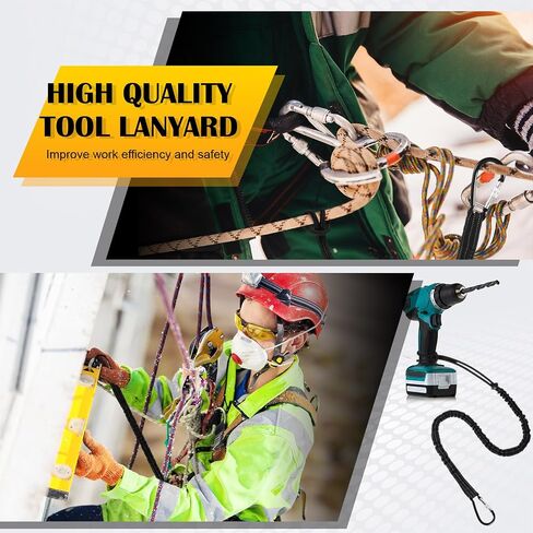 LEIFIDE Tool Lanyard Standard Length Safety Tool Leash 17.6lb 8kg Tough Adjustable Fall Protection Tether with Aluminum Screw Lock Buckle, Shock Cord Stopper and Retractable Loop End, Black (1 Pcs) in Saudi Arabia