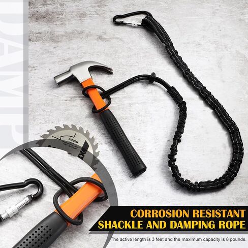 LEIFIDE Tool Lanyard Standard Length Safety Tool Leash 17.6lb 8kg Tough Adjustable Fall Protection Tether with Aluminum Screw Lock Buckle, Shock Cord Stopper and Retractable Loop End, Black (1 Pcs) in Saudi Arabia