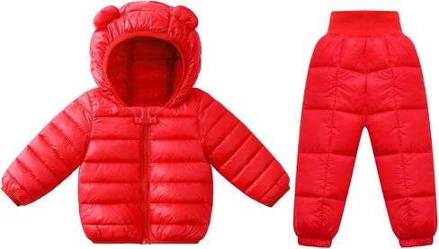 Winter Hooded Down Coat and Pants Suit for Kids Baby Boys Girls Lightweight Puffer Bear Hoods Infant Outerwear in Kuwait